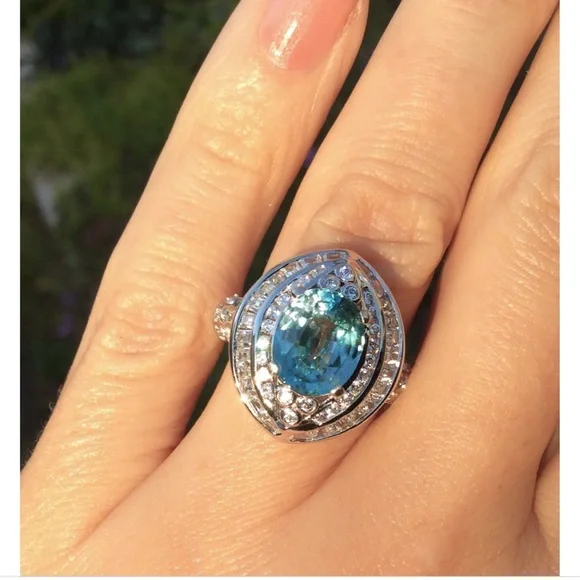3.8ct Natural Earth Mined Blue Unheated Zircon Tanzania Cocktail Ring 5 NEW